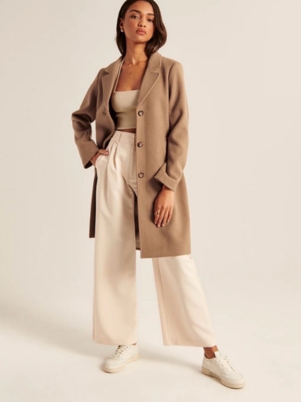 Petite Women’s Abercromibie & Fitch Dad Coat in Camel Brown
